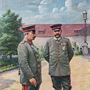 Kaiser Wilhelm II and Field Marshal von Hindenburg pose in front of the castle in Posen