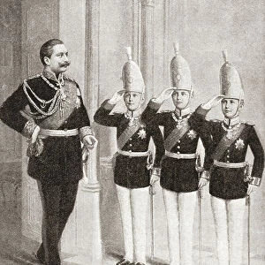 Kaiser Wilhelm being saluted by three of his sons. Wilhelm II or William II, 1859 -1941. Last German Emperor (Kaiser) and King of Prussia. From The Strand Magazine, published 1896