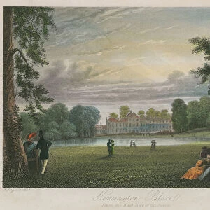 Kensington Palace, London, from the east side of the basin (coloured engraving)