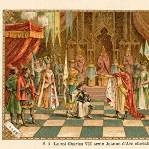King Charles VII of France knighting Joan of Arc, 1429 (chromolitho)