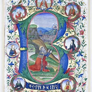 King David at prayer within a very large initial B
