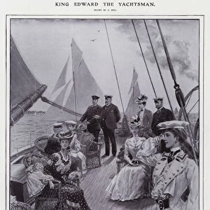 King Edward VII entertaining guests on board his yacht, Britannia (litho)