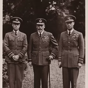 King George V, the Prince of Wales and the Duke of York in Air Force uniform (b / w photo)