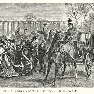 King Louis-Philippe I of France leaving the Tuileries, Paris, 1848 (engraving)