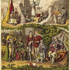 Kings of the House of Lancaster and York; King Henry IV, King Henry V, King Henry VI, King Edward IV, King Edward V, King Richard III (chromolitho)