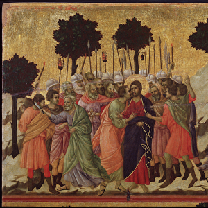 The kiss of Judas and the capture of Jesus. Maesta altarpiece (tempera on wood