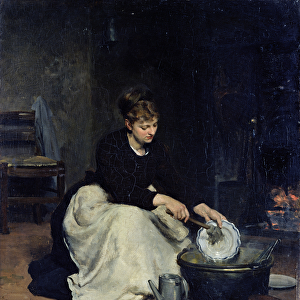 The Kitchen Maid Washing-Up (oil on canvas)