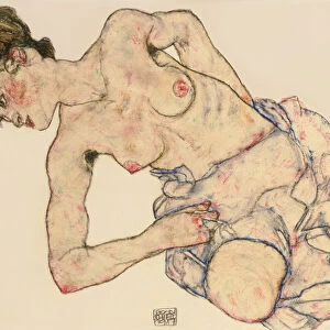 Kneider weiblicher halbakt, 1917 (gouache, black crayon, wash & pencil on paper)