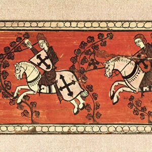 Knights bear flags. Tempera on wood from the decoration of a roof. 13th century