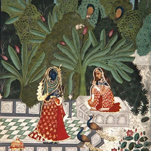 Krishna uses a ruse to meet his beloved, 1781 (opaque w / c on paper)