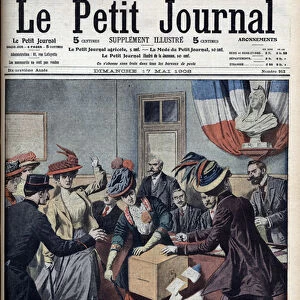 L action feministe: les "suffragettes"invade a polling division in Paris and seize the ballot box, 17 May 1908 - Campaign for Womens Suffrage in France, 1908 - Suffragette demonstration at a polling station