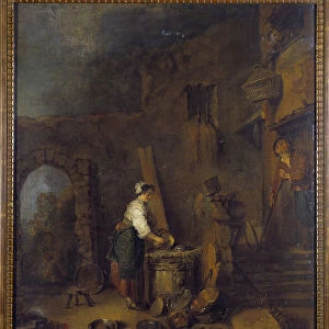 L ecauceuse (or the scutter of copper) Painting by Jean Antoine Watteau (1684-1721