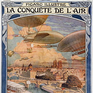 La conquete de l air: airship, balloon and balloon over Paris