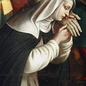 La deposition Detail representant saint Catherine of Siena - (Detail of the deposition showing st Catherine of Siena) Painting by Giovanni Battista Secco dit il Caravaggino (active 1572-1625) 1616 Chapel of Santa Corona