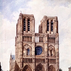 La facade de la cathedrale Notre Dame de Paris Painting by Francois Etienne Villeret (ca