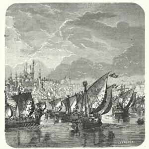 La flotte des Croises devant Constantinople (engraving)