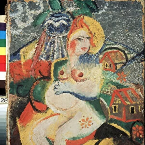 La joie de la grossesse. Peinture de Viktor (Victor) Nikandrovich Palmov (1888-1929), huile sur toile, 1920. Art russe, avant garde 20e siecle. Local Heritage Museum, Volsk (Russie)