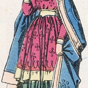 La reine Alix de Champagne, femme de Louis 7 (coloured engraving)