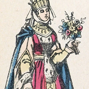 La reine Marguerite de Provence, femme de Louis 9 (coloured engraving)