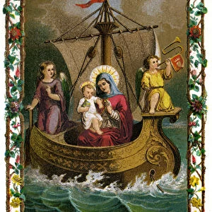 Our Lady of Boulogne, Holy Virgin Mary and Child Jesus (Christ) in a boat on the sea