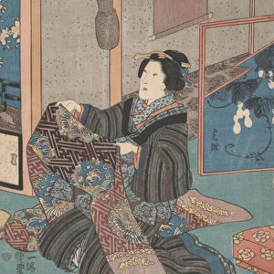 Lady Holding an Obi (woodcut)
