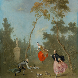 Lady on a Swing - Gallant Scene in the Park 1, c. 1760 (oil on limewood)