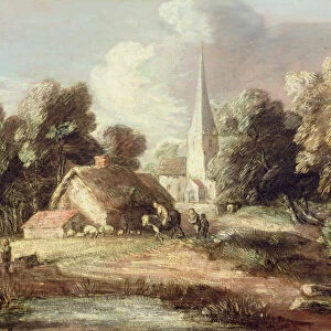 Landscape with a Church, Cottage, Villagers and Animals, c