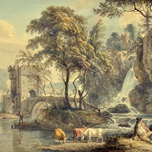 Landscape with a waterfall, 1791 (w / c)