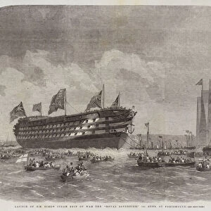 Launch of HM Screw Steam Ship of War the "Royal Sovereign, "131 Guns, at Portsmouth (engraving)
