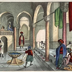 Le bain moure (bain public) a Algiers circa 1830. in"L
