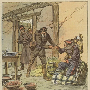Le docteur Libert sauve la vie a un mobile du Calvados en lui faisant une blessure (colour litho)