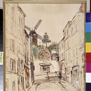 Le Moulin de la Galette: view of the famous cabaret of Montmartre. Oil On Canvas Marouflee by Marcel Leprin (1891-1933). Mandatory mention: Collection fondation regards de Provence, Marseille