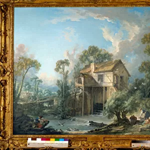 Le Moulin de Quiquengrogne a Charenton in 1758 Painting by Francois Boucher (1703-1770