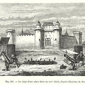 Le siege d une place forte au XIVe siecle, d apres Christine de Pisan (engraving)