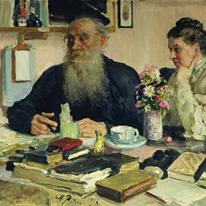 Leo Tolstoy with his wife in Yasnaya Polyana, 1907 (oil on canvas)