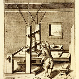 Letterpress for printing books, 1607 (engraving)