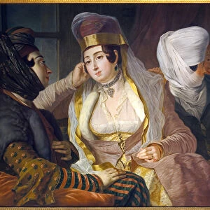 Levantine ladies in town hair. Painting by Antoine de Favray (1706-1791), Oil On Canvas