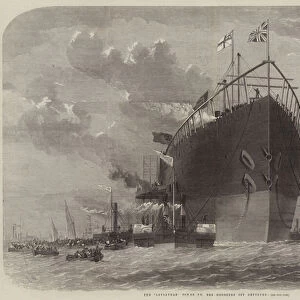The "Leviathan"towed to her Moorings off Deptford (engraving)