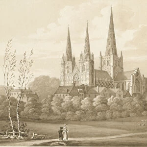 Lichfield Cathedral - West South West View: sepia drawing, 1832 (drawing)