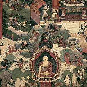 Life of Buddha Sakymuni, the Armies of Mara Attacking the Blessed (painting on silk)