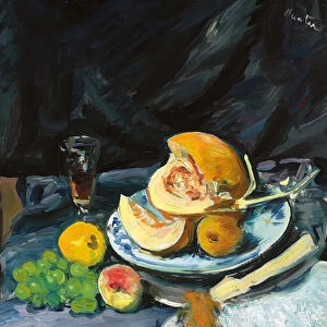 Still Life with Cut Melon, Glass and Fan, c. 1920 (oil on canvas)