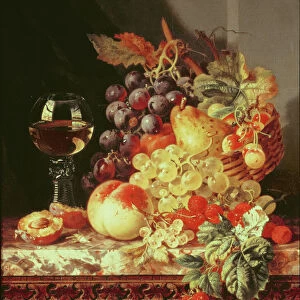 Still life with grapes and wine (oil on canvas)