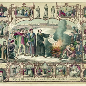Life of Martin Luther and Heroes of the Reformation!, pub. 1874 (colour lithograph)