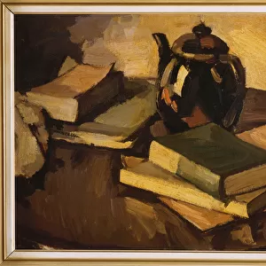 A Still Life with a Teapot and Books on a Table, c. 1926 (oil on canvas)