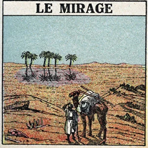 Light refraction: mirage. Atmospheric refraction gives the illusion of an oasis appearing