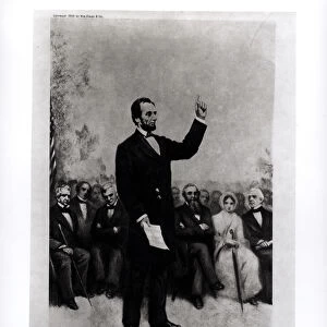 Lincolns Address at Gettysburg, 1895 (engraving) (b / w photo)
