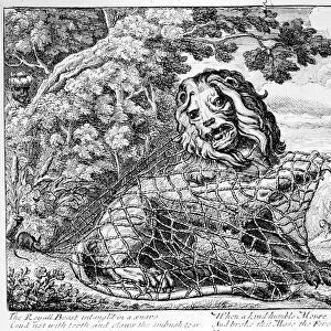 The Lion and the Mouse, illustration to Aesops Fables, 1687 (etching)