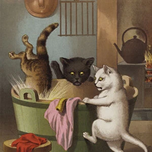 Three little kittens playing with a wash tub (chromolitho)