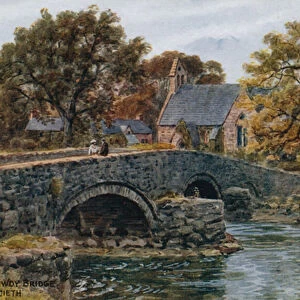 Llanystrumwdy Bridge, Nr. Criccieth (colour litho)
