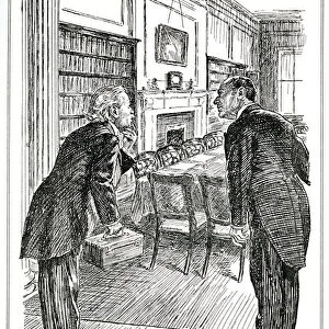 Lloyd George enters a Cabinet Room empty of ministers who are busy writing articles for